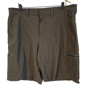 LL Bean Cargo Shorts Mens 38W Khaki Nylon Spandex Zip Pockets Outdoor